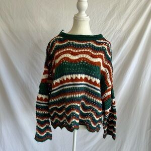 Wishlist Red and Green crochet Boho Crew Neck Sweater
